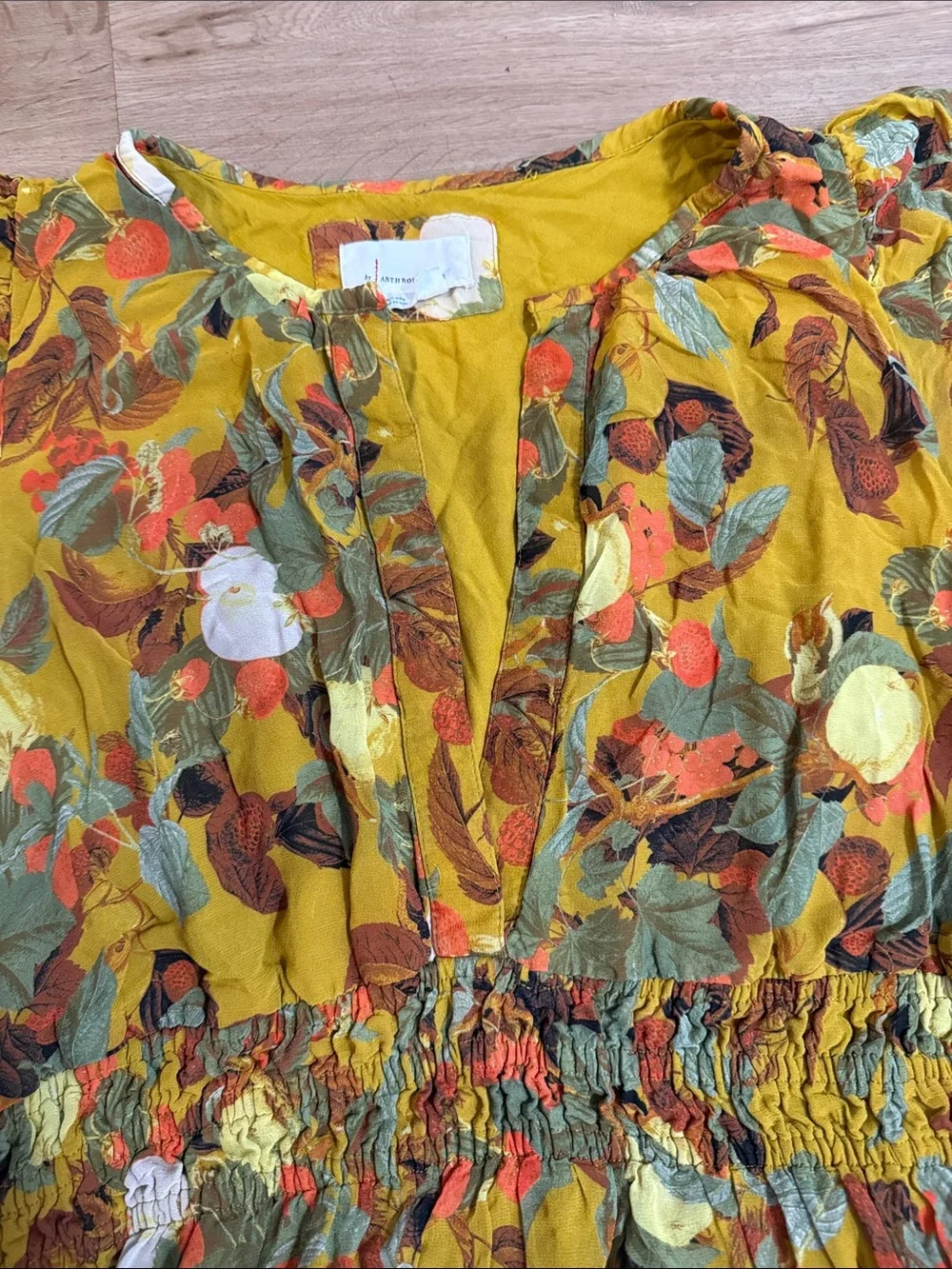 Anthropologie Floral Autumn Yellow Printed Tiered Maxi Dress Size XL - Picture 4 of 6